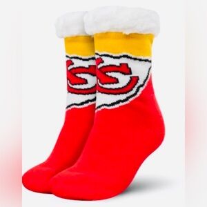 FOCO NFL Kansas City Chiefs Color Block Footy Slippers Cabin Socks Non-Skid New